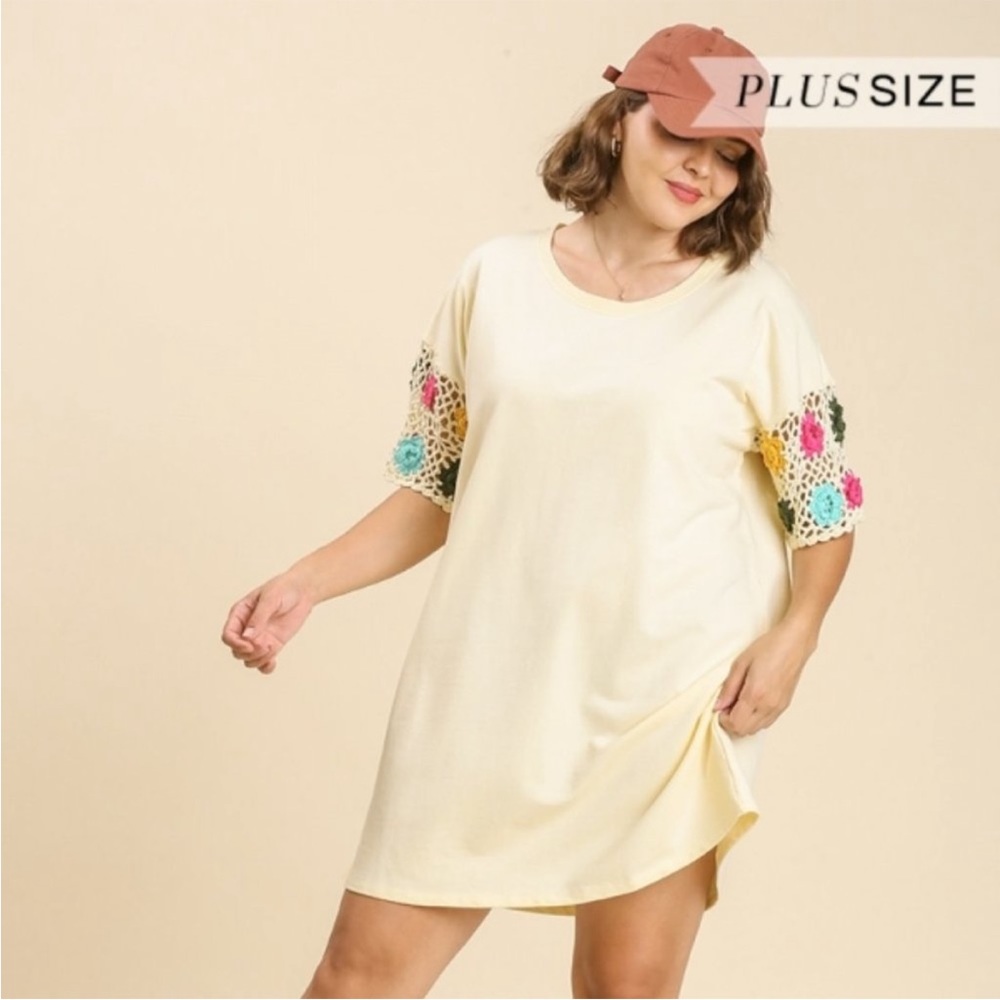 2x-Umgee Mini Dress crochet sleeves